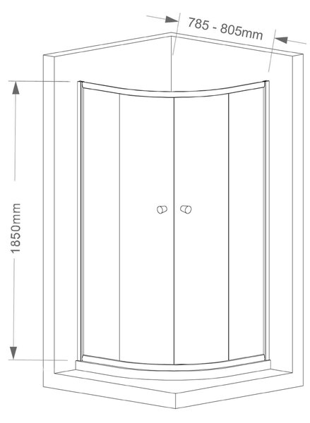 Aqualine Aqualine, ARLETA štvrťkruhová sprchová zástena 800x800mm, číre sklo, HLS800Y