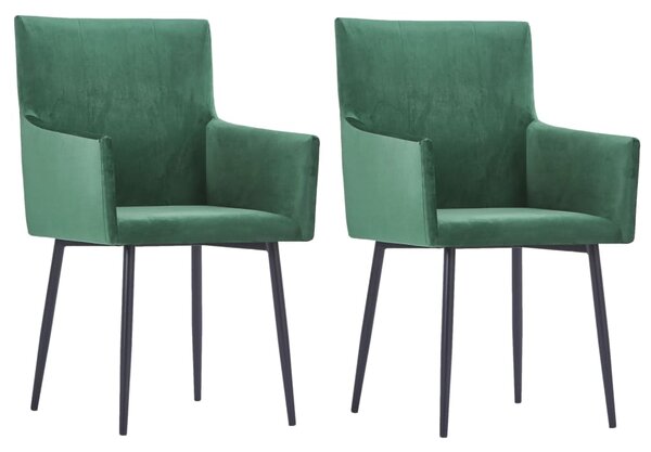 Jedálenské stoličky s opierkami 2 ks, zelené, zamat