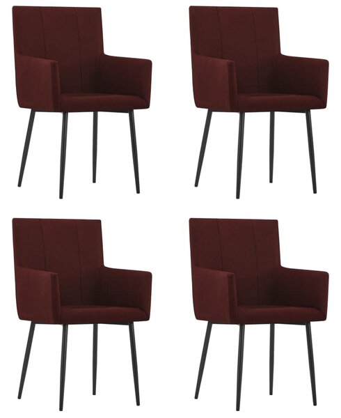 Jedálenské stoličky s opierkami 4 ks, vínovo červené, látka