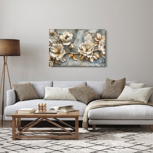 Obraz - Mramorové pozadie s kvetmi (90x60 cm)