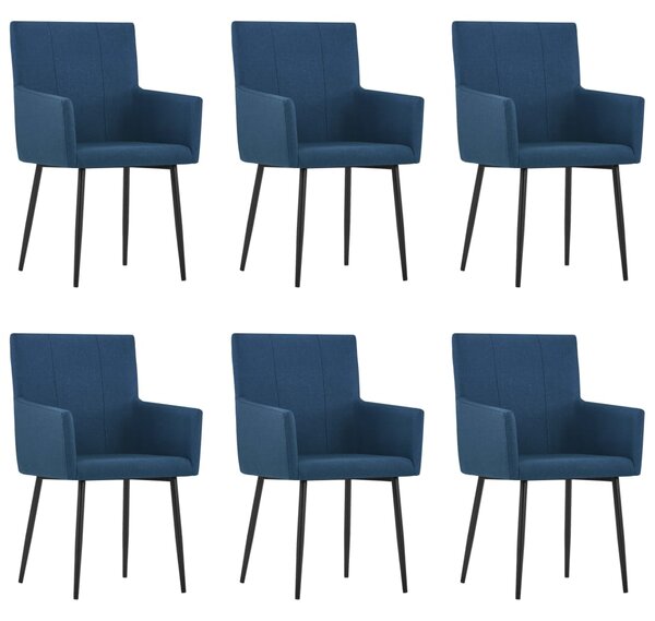 Jedálenské stoličky s opierkami 6 ks, modré, látka