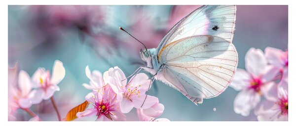Obraz - Motýľ na čerešni (120x50 cm)
