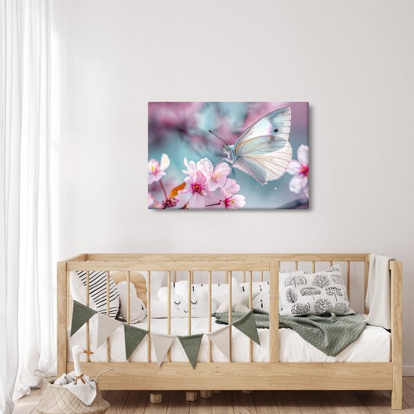 Obraz - Motýľ na čerešni (90x60 cm)
