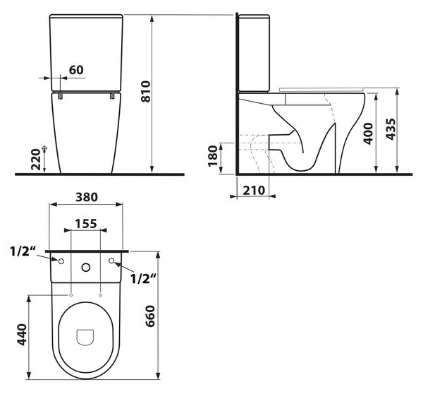 Sapho Sapho, BELLO RIMLESS WC kombi misa s nádržkou,spodný/zadný odpad, PC103WR