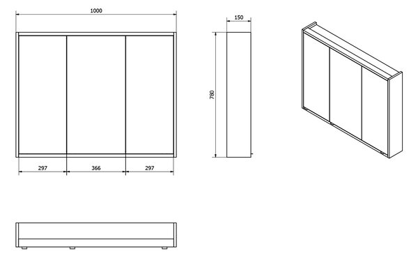 Sapho Sapho, BATU galérka 2x LED osvetlení, 100x71x15cm, biela, 1141130