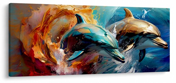 Obraz - Maľba delfínov (120x50 cm)