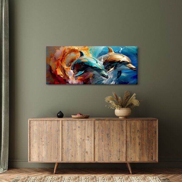 Obraz - Maľba delfínov (120x50 cm)