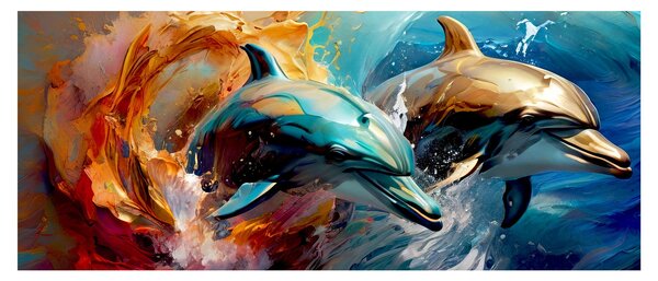 Obraz - Maľba delfínov (120x50 cm)
