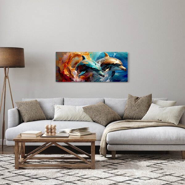 Obraz - Maľba delfínov (120x50 cm)