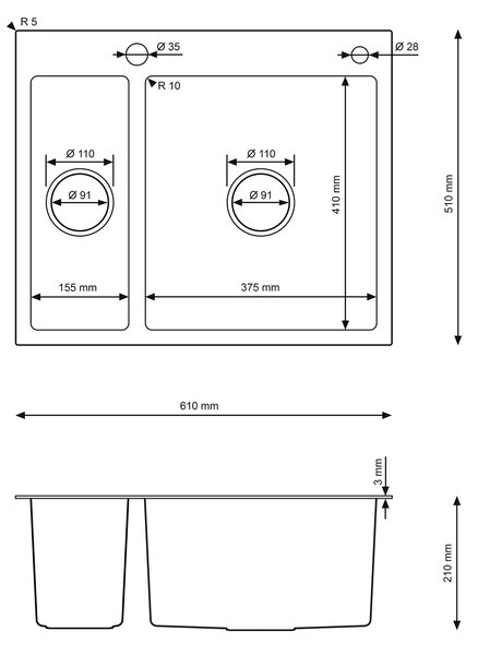 Erga HD, 1,5-komorový oceľový drez 610x510x210 mm s dávkovačom saponátu, brúsená zlatá, ERG-MLS-HD6151G