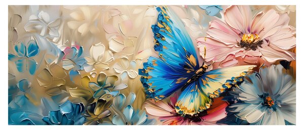 Obraz - Maľba kvetov a motýľov (120x50 cm)