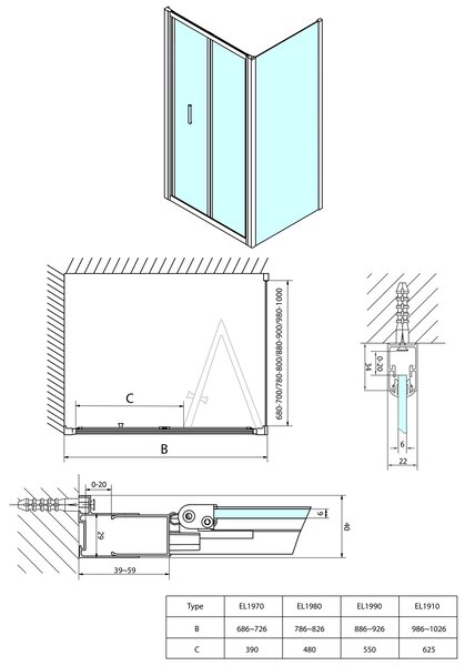 Polysan Polysan, EASY LINE štvorcová sprchová zástena 700x700mm, skladacie dvere, L/P varianta, číre sklo, EL1970EL3115