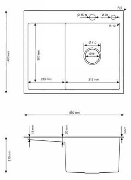 Erga HD, 1-komorový oceľový drez 580x480x210 mm, pravý, grafitová, ERG-MLS-HD5848RB
