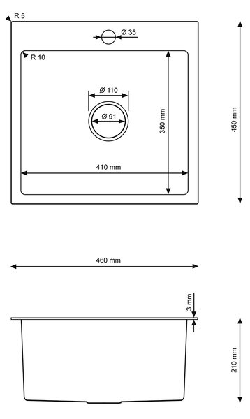 Erga HD, 1-komorový oceľový drez 460x450x210 mm, oceľová, ERG-MLS-HD4645