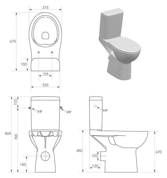 Cersanit Etiuda, WC kombi misa zvýšená pre hendikepovaných, CleanOn bez sedátka, zadný odpad, K11-0221