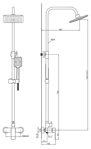 Aqualine Aqualine, FACTOR sprchový stĺp, chróm, FC960