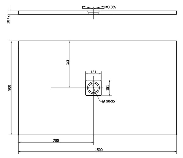 Polysan Polysan, FLEXIA sprchová vanička z liateho mramoru s možnosťou úpravy rozmeru 150x90x3cm, 72898