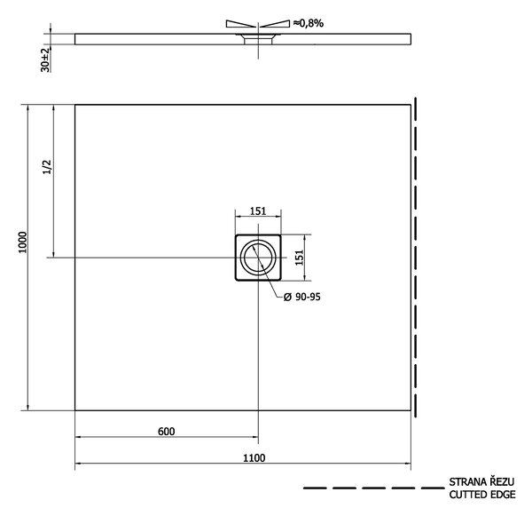 Polysan Polysan, FLEXIA sprchová vanička z liateho mramoru s možnosťou úpravy rozmeru 110x100x3cm, 72922