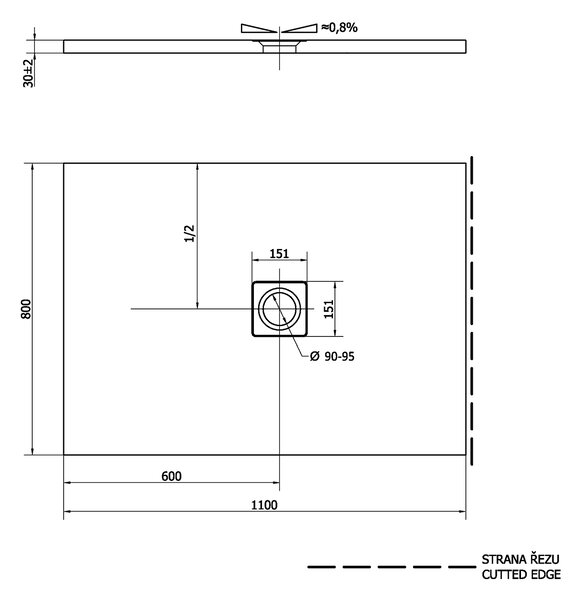 Polysan Polysan, FLEXIA sprchová vanička z liateho mramoru s možnosťou úpravy rozmeru 110x80x3cm, 72924