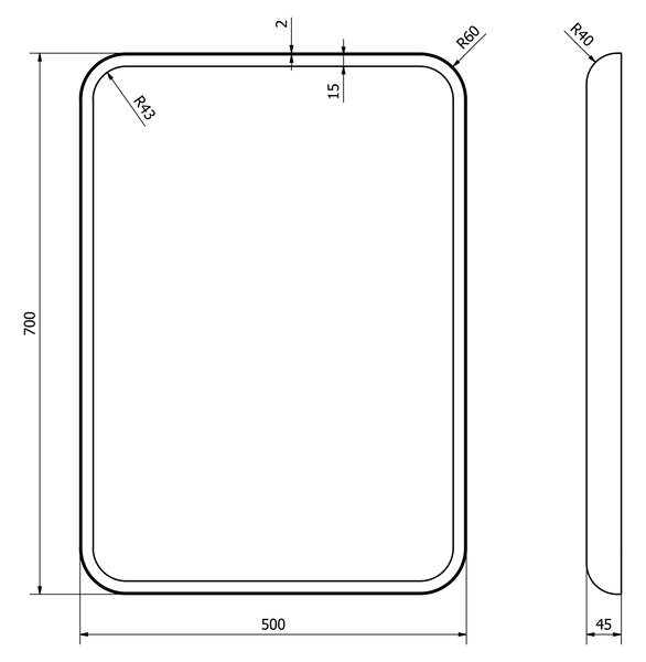Sapho Sapho, FLOAT LED podsvietené zaoblené zrkadlo v ráme 500x700mm, biela, 22571