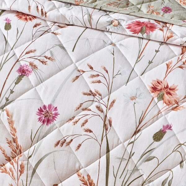 Zelený/béžový bavlnený prešívaný pléd 200x220 cm Grasmere Floral – Catherine Lansfield