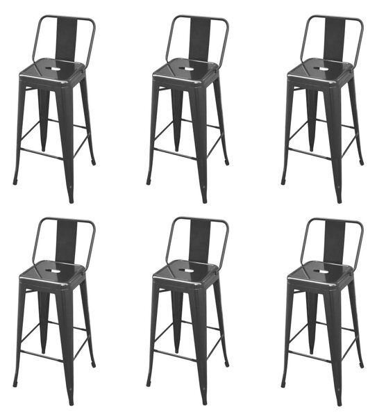 Barové stoličky 6 ks, čierne, oceľ