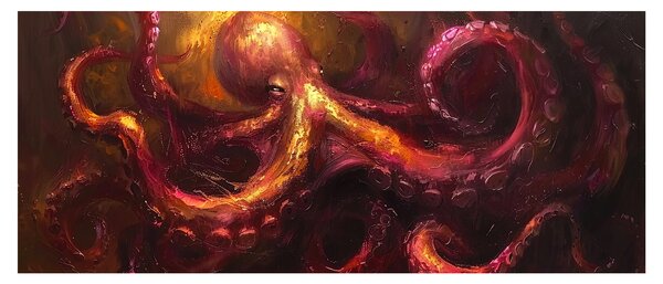 Obraz - Chobotnica, olejomaľba (120x50 cm)
