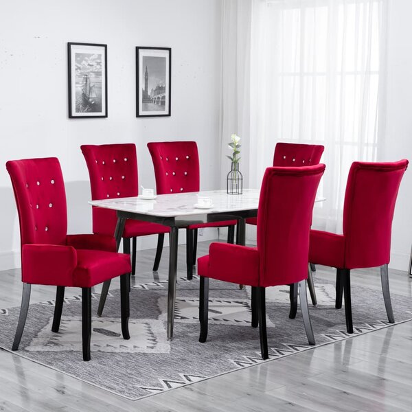 Jedálenské stoličky s opierkami 6 ks červené zamatové