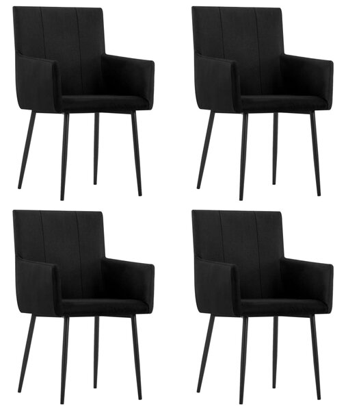 Jedálenské stoličky s opierkami 4 ks, čierne, látka