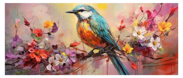 Obraz - Maľba vtáčika (120x50 cm)