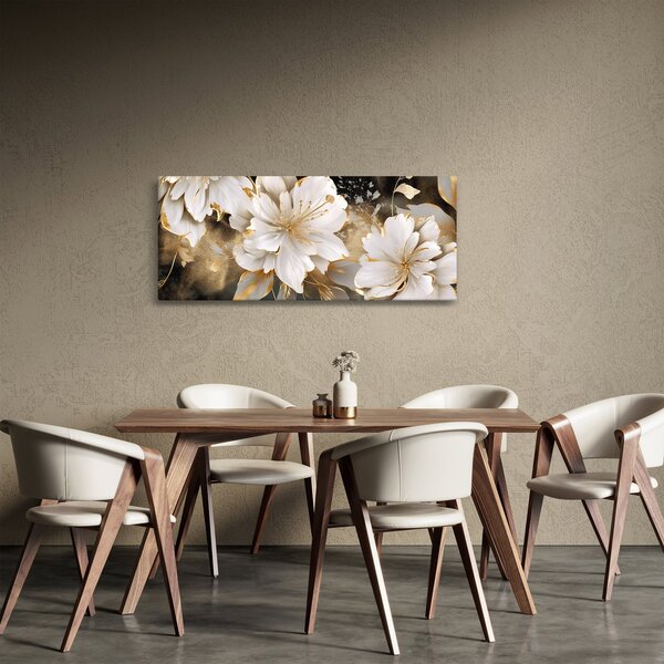 Obraz - Kvety v zlate (120x50 cm)
