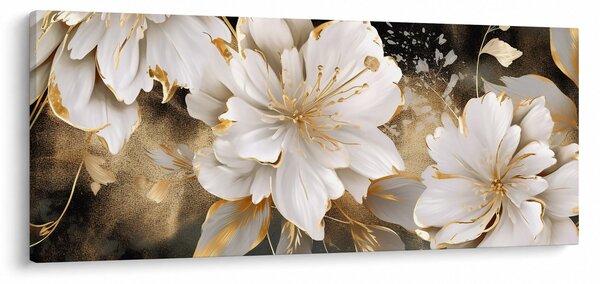 Obraz - Kvety v zlate (120x50 cm)