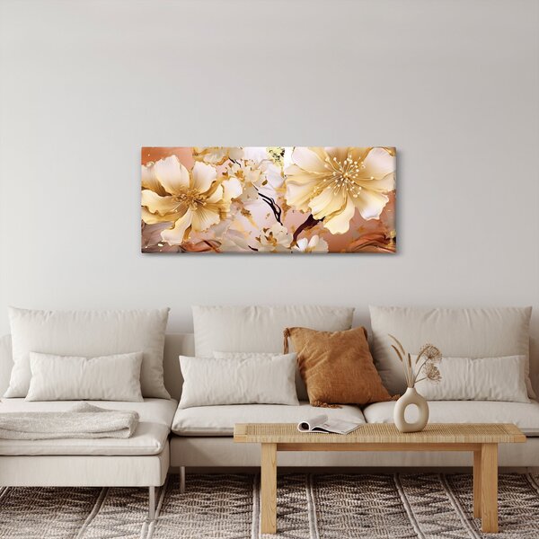 Obraz - Zlaté kvety (120x50 cm)