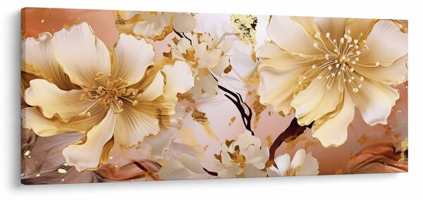 Obraz - Zlaté kvety (120x50 cm)