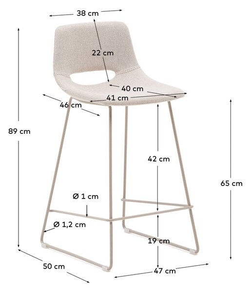 Béžová barová stolička (výška sedadla 65 cm) Zahara – Kave Home