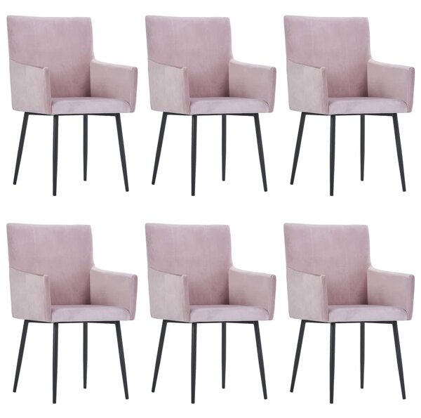 Jedálenské stoličky s opierkami 6 ks ružové zamatové