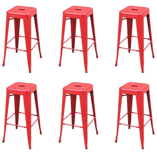 Barové stoličky 6 ks, červené, oceľ