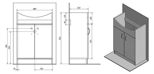 Aqualine Aqualine, SIMPLEX ECO 60 umývadlová skrinka s umývadlom 58,5x83,5x30,7cm, SIME600