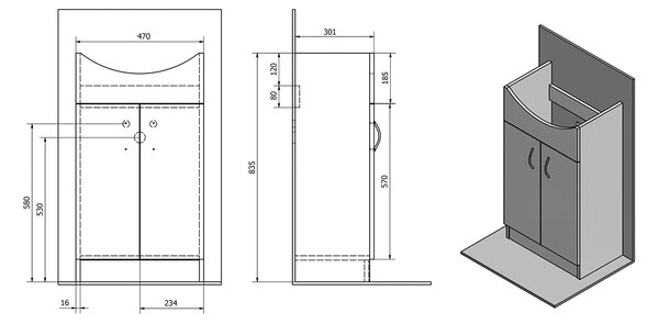 Aqualine Aqualine, SIMPLEX ECO 50 umývadlová skrinka s umývadlom 47x83,5x29cm, SIME500