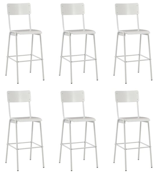 Barové stoličky 6 ks biele preglejka a oceľ
