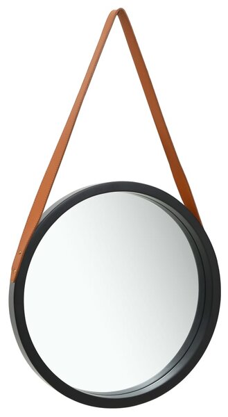 Nástenné zrkadlo s popruhom čierne 50 cm