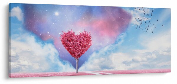 Obraz - Ružový strom srdca (120x50 cm)