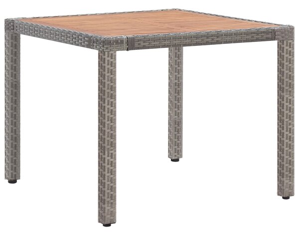 Záhradný stôl, sivý 90x90x75 cm, polyratan a akáciový masív