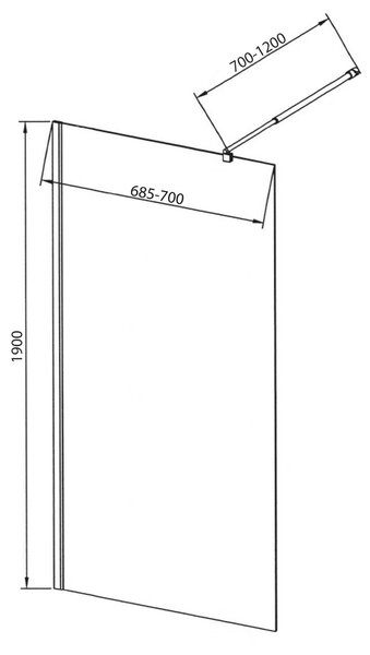 Aqualine Aqualine, WALK-IN stena na inštaláciu na múr so vzperou, jednodielna, 700 mm, sklo číre, WI071