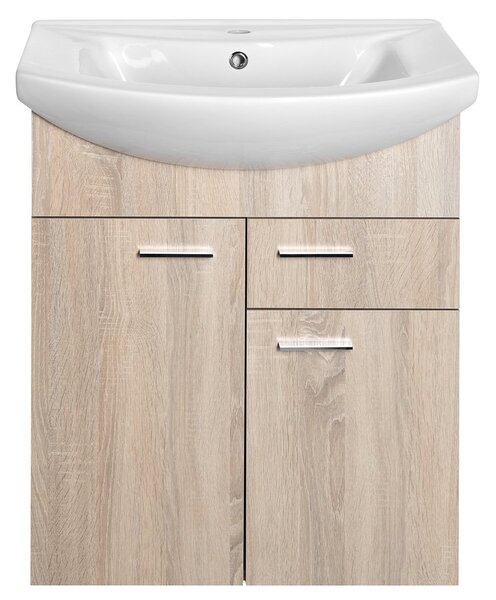 Aqualine Aqualine, ZOJA umývadlová skrinka 61,5x74x32cm, 2x dvierka, 1x zásuvka, dub platin, 51165