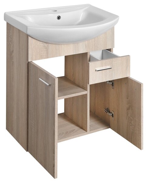 Aqualine Aqualine, ZOJA umývadlová skrinka 61,5x74x32cm, 2x dvierka, 1x zásuvka, dub platin, 51165