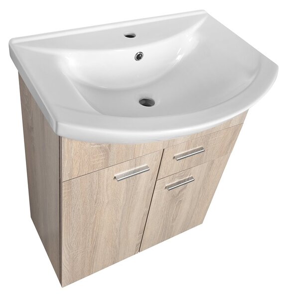 Aqualine Aqualine, ZOJA umývadlová skrinka 61,5x74x32cm, 2x dvierka, 1x zásuvka, dub platin, 51165