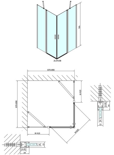 Polysan Polysan, ZOOM LINE BLACK štvorcová sprchová zástena 900x900mm, číre sklo, ZL5415B