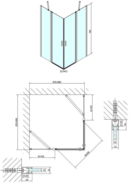 Polysan Polysan, ZOOM LINE štvorcová sprchová zástena 900x900mm, číre sklo, ZL5415