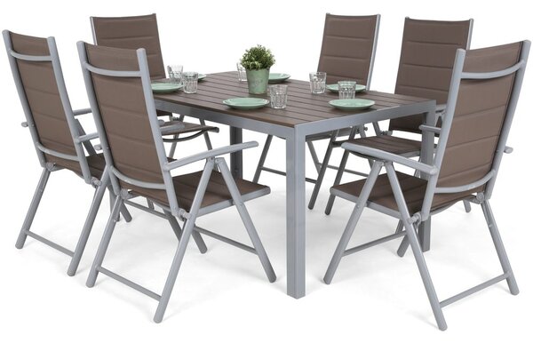Home Garden Záhradný nábytok Ibiza so 6 stoličkami a stolom 150 cm, strieborná/taupe